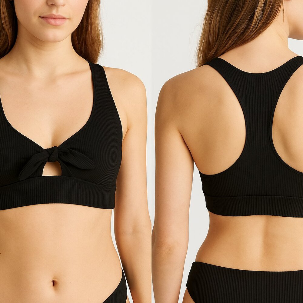 L*Space‎ Black Ribbed Tie Front Bikini Top – Women’s XS - NWOT